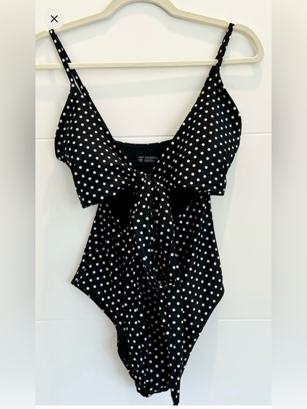 Aerie Black & White Polka Dot Cutout One-Piece Swimsuit Medium Long NWT